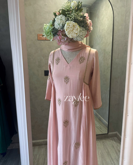 Pale Pink Zari Work Kurta