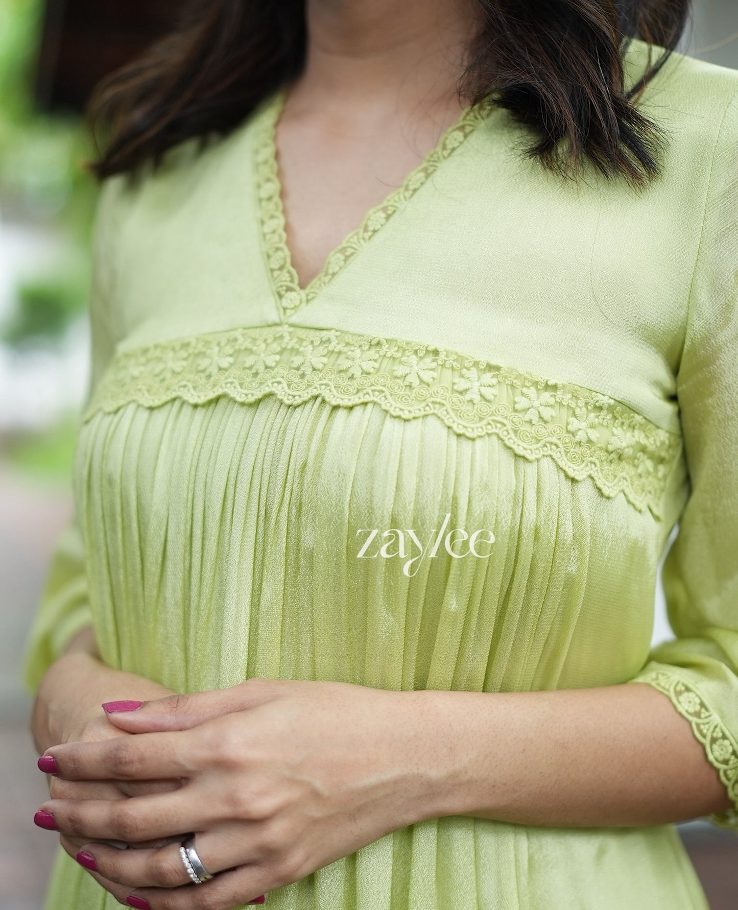 Green Kurta with Lace detailing