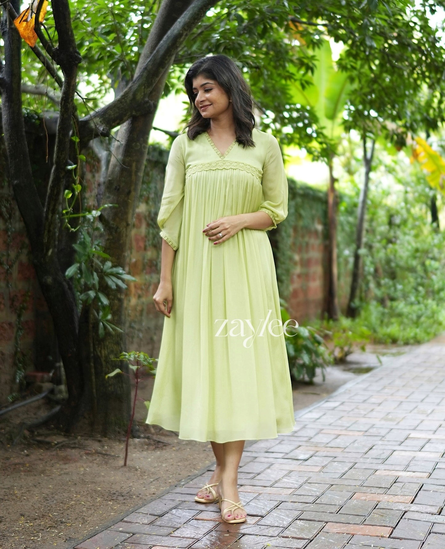 Green Kurta with Lace detailing