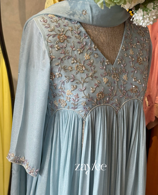 Pastel Blue Scalloped Kurta