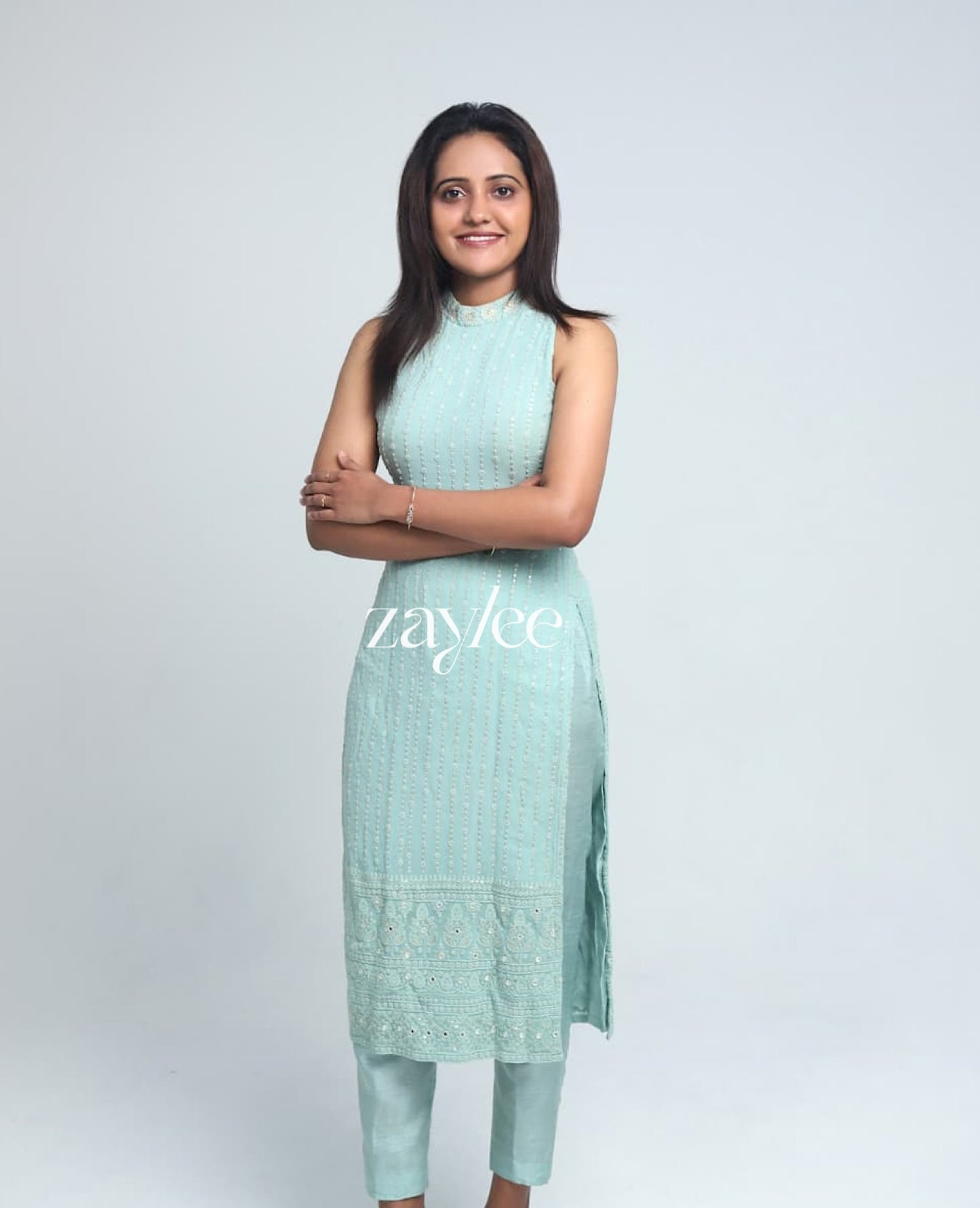 Frosty Mint Chikankari Slit kurta