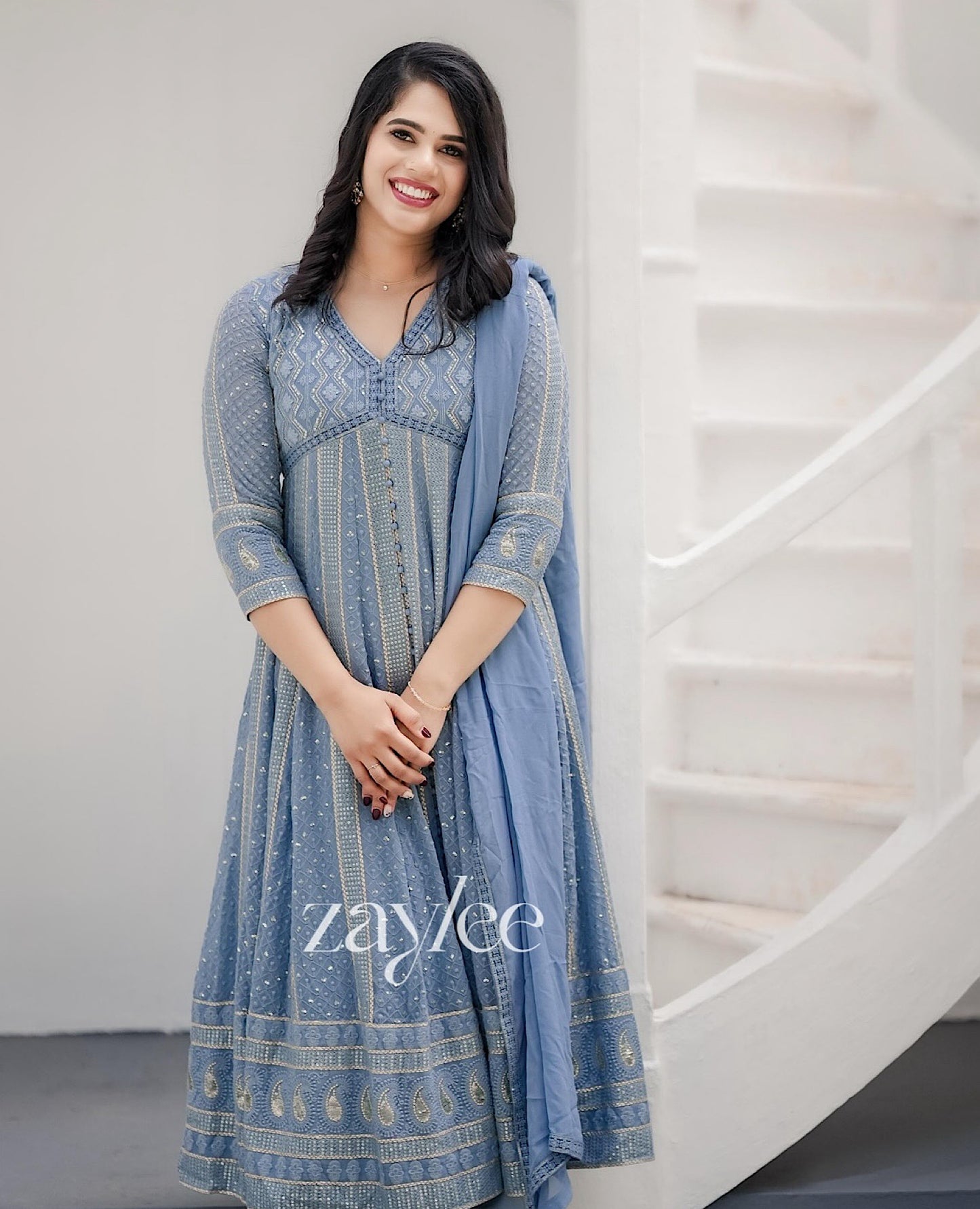Blue Chikankari Anarkali