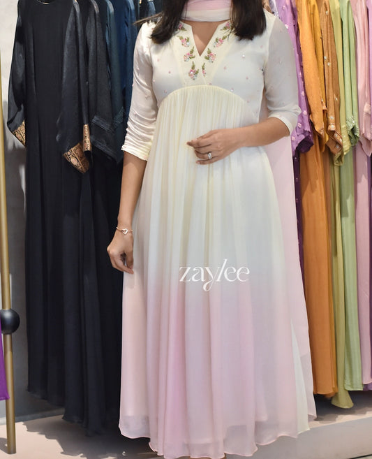 Cream-Pink Dual Tone Kurta