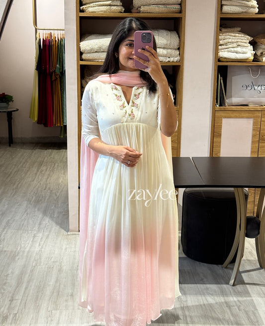 Cream-Pink Dual Tone Kurta