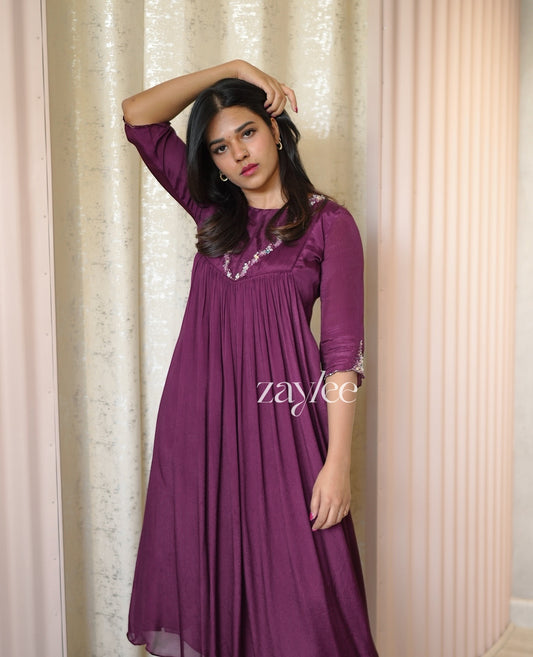 Wine Kurta with Bead Embellishments