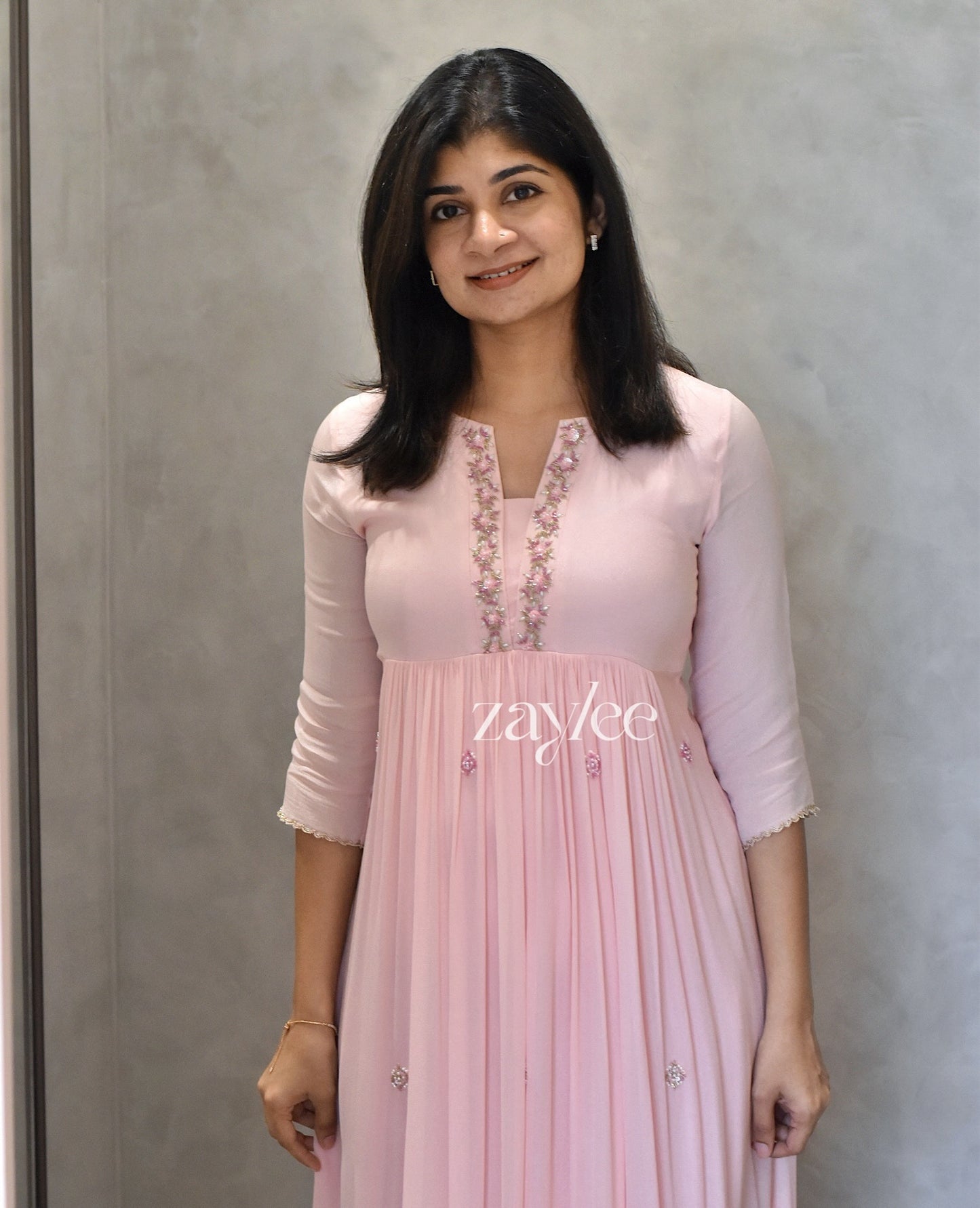 Powder Pink Embellished Organza Kurta