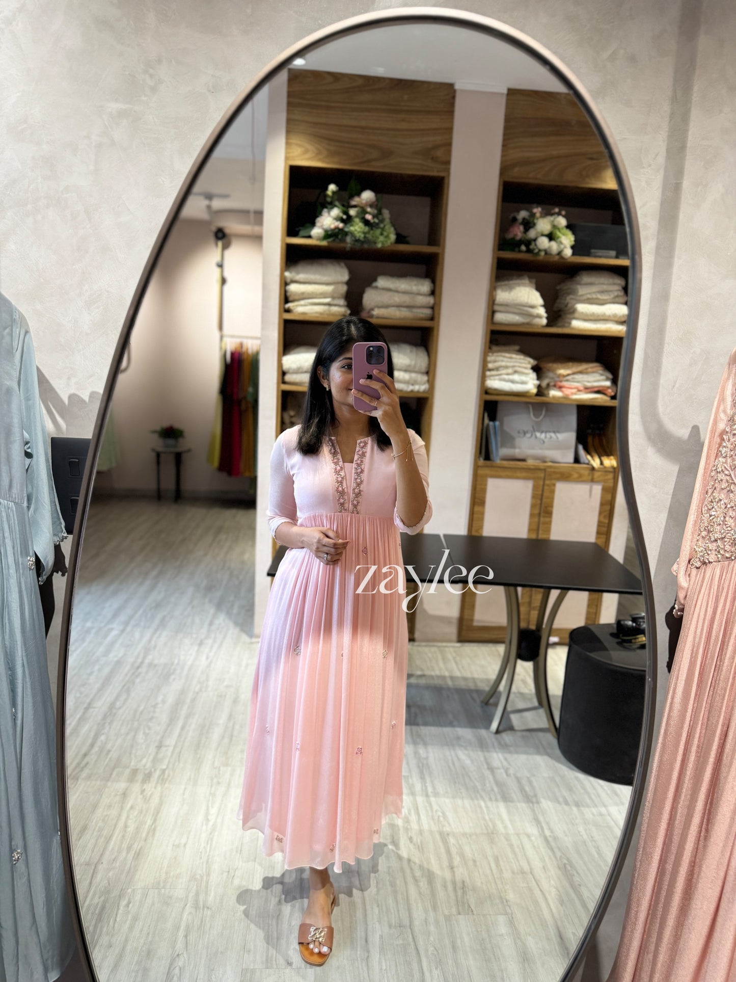 Powder Pink Embellished Organza Kurta