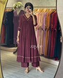 Deep Brown Gathered Kurta with Scalloped Neckline