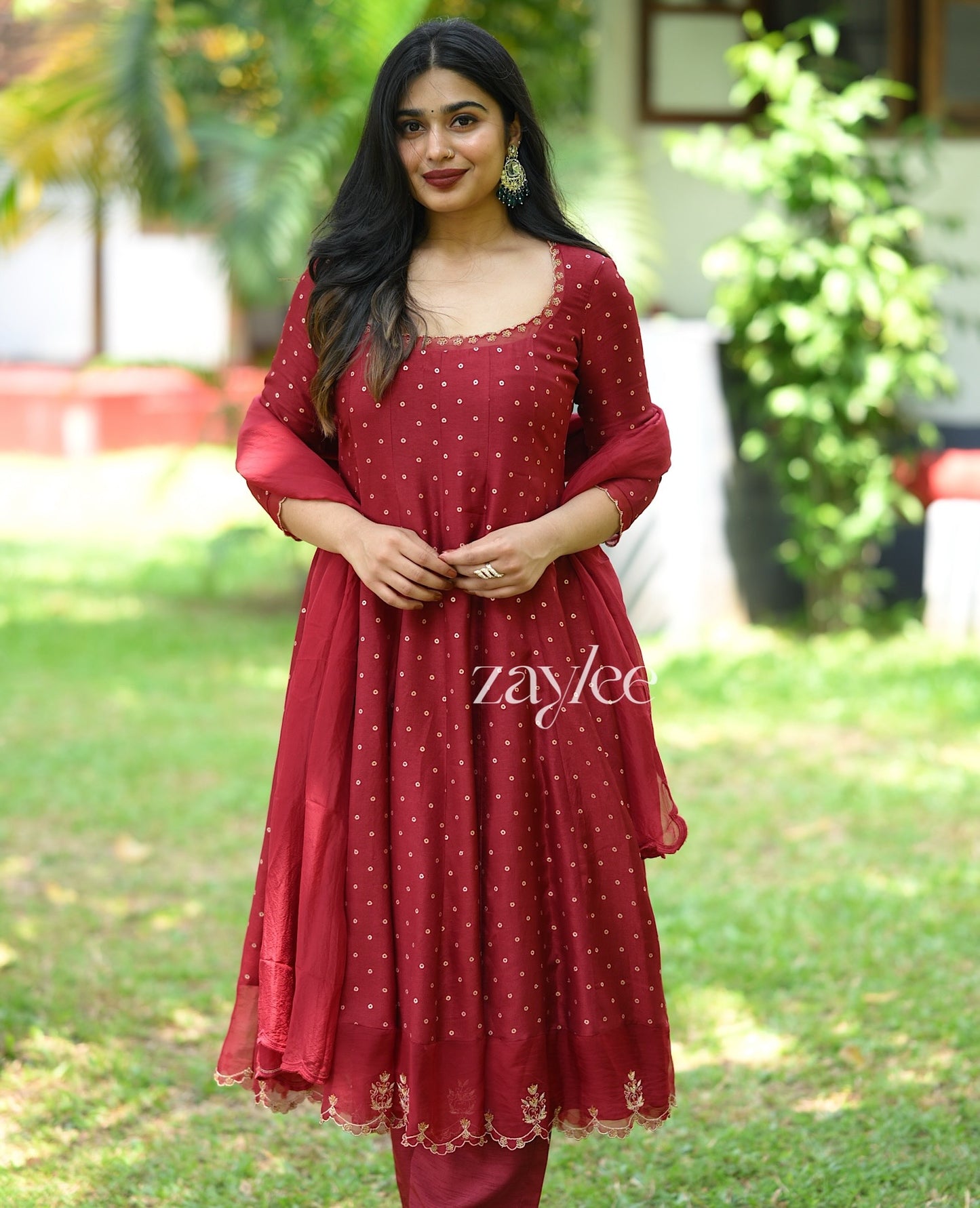 Red Silk Panel Anarkali