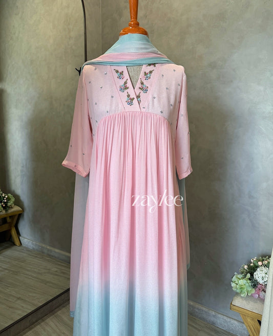 Pink-Blue Dual Tone Kurta