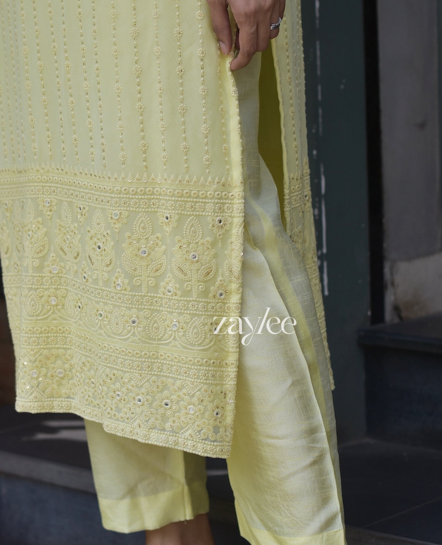 Butter Yellow Chikankari Slit Kurta