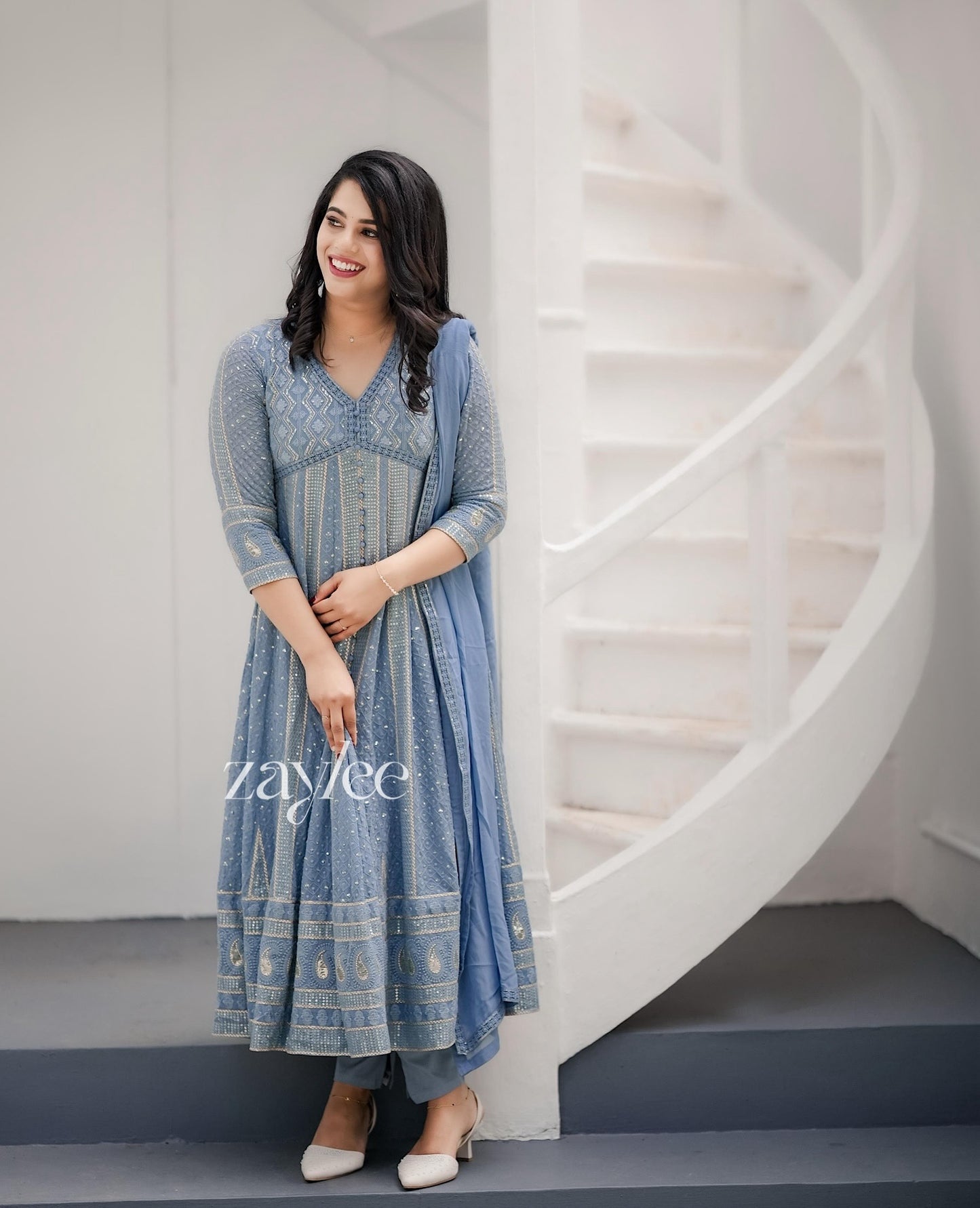 Blue Chikankari Anarkali