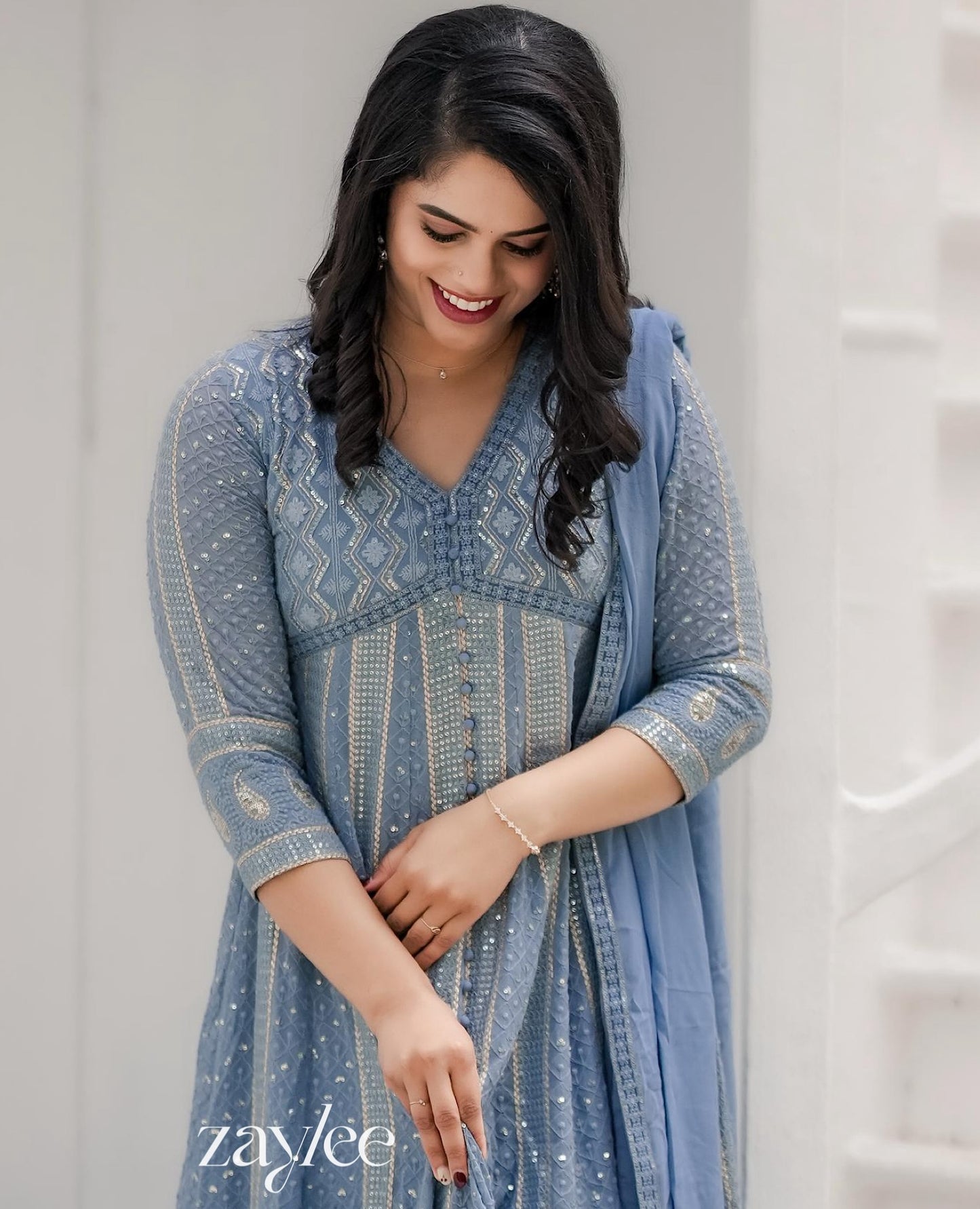 Blue Chikankari Anarkali