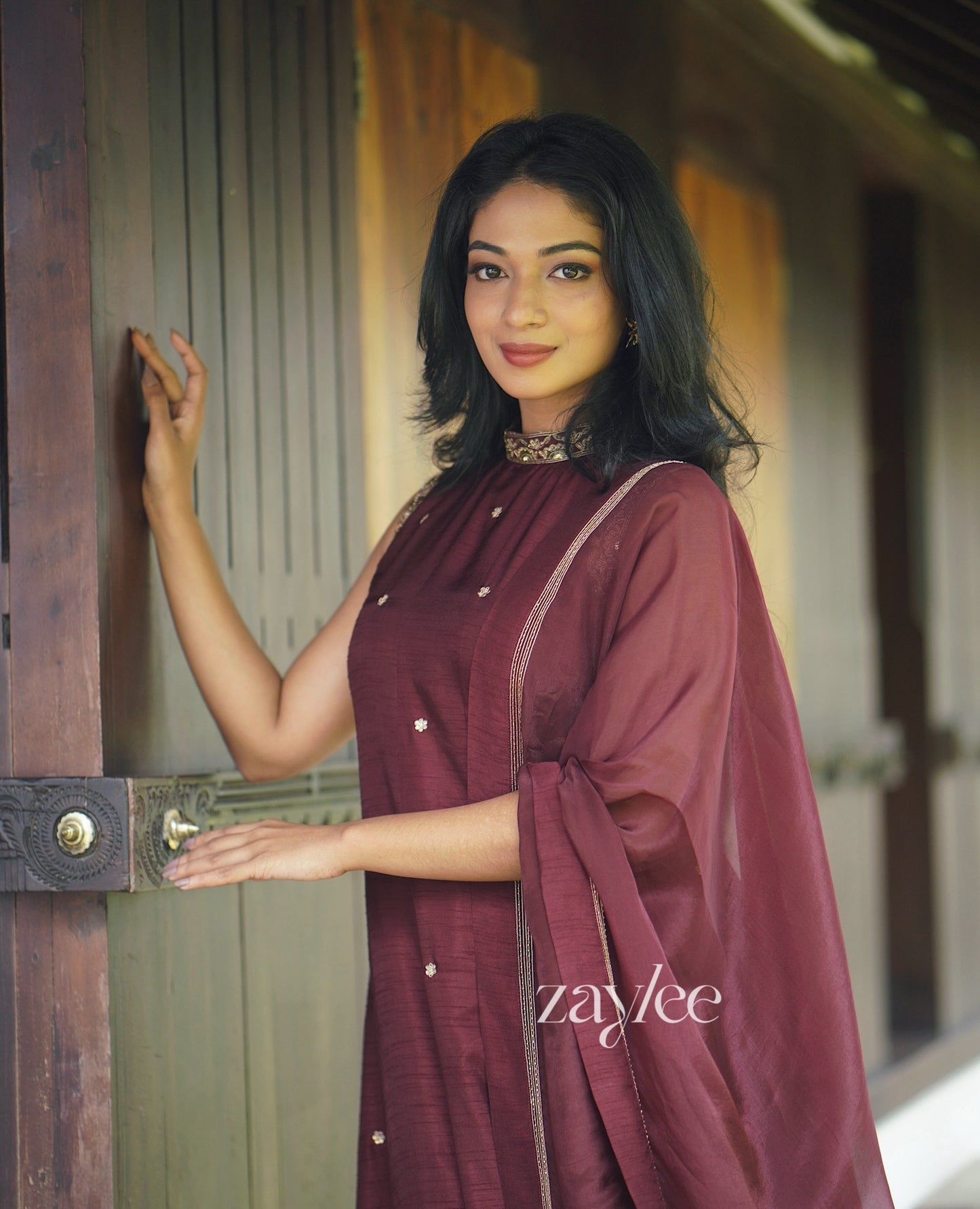 Brown Embellished Panelled Anarkali