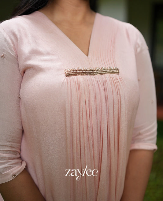 Peach Pink Pleated Kurta