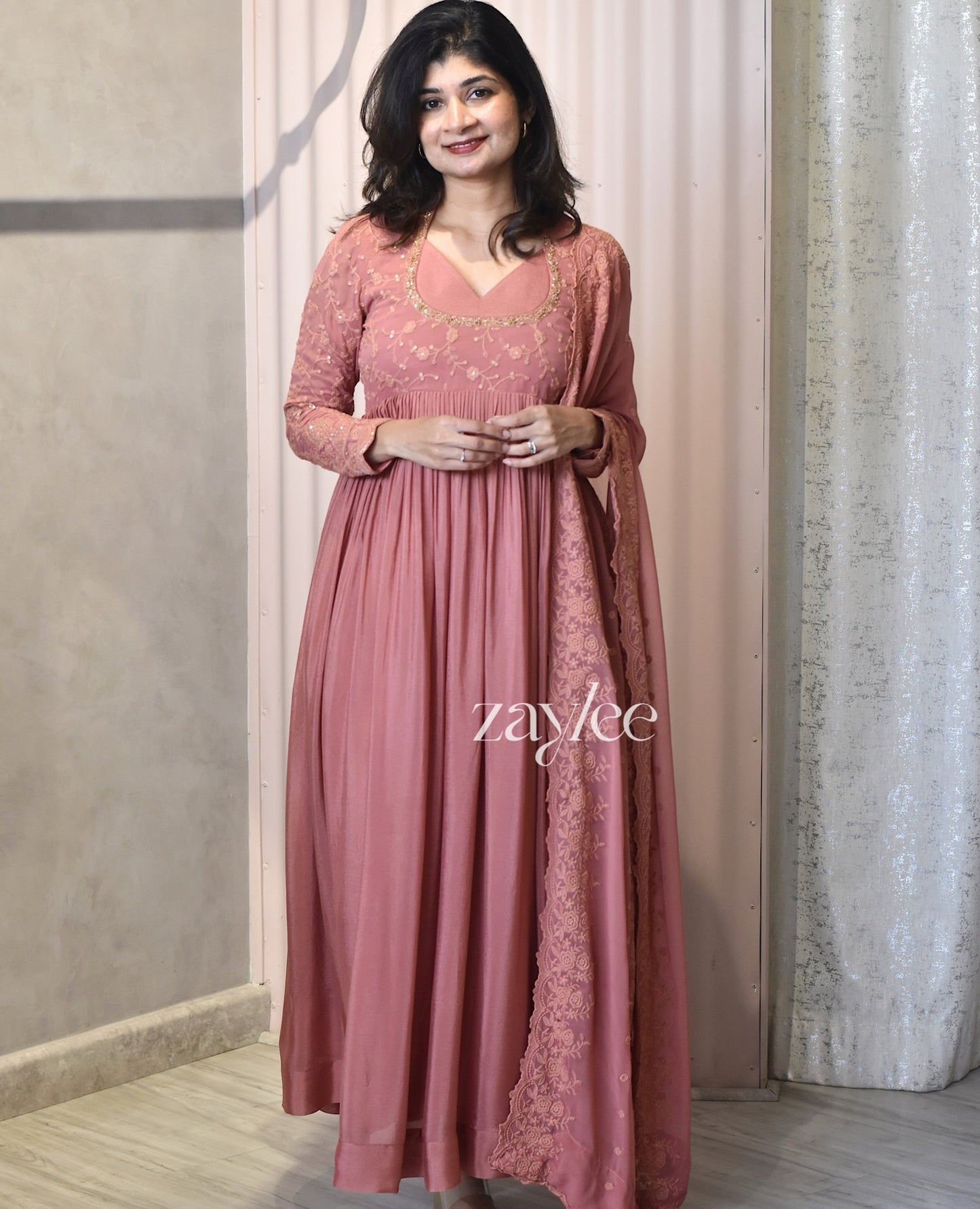 Brick Rose Anarkali