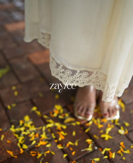 Off white Kurta with Lace detailing