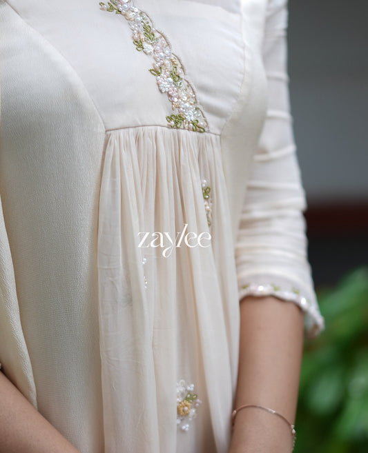 Ivory Kurta with Pastel Embellishments