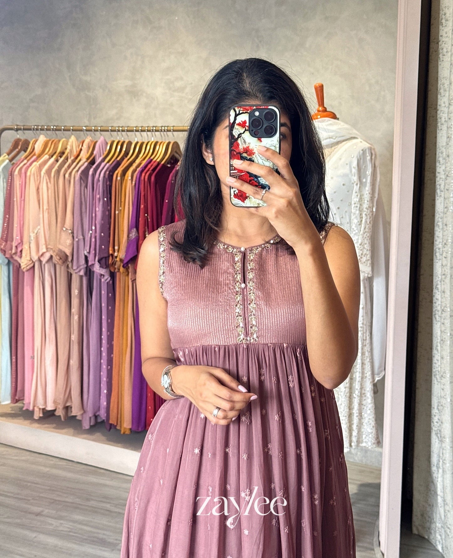 Dusty Mauve Organza Kurta