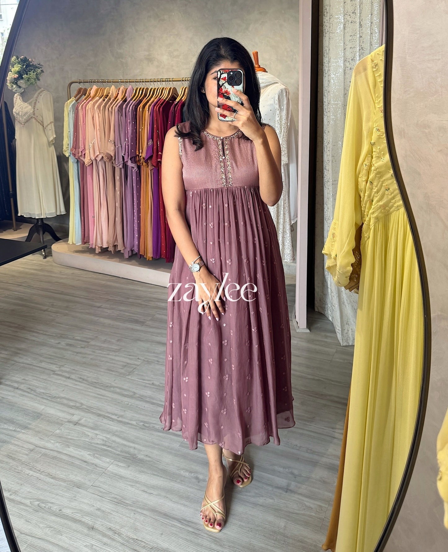 Dusty Mauve Organza Kurta