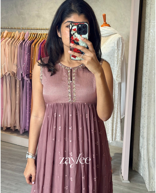 Dusty Mauve Organza Kurta