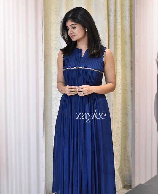 Blue Pleated Yoke Kurta