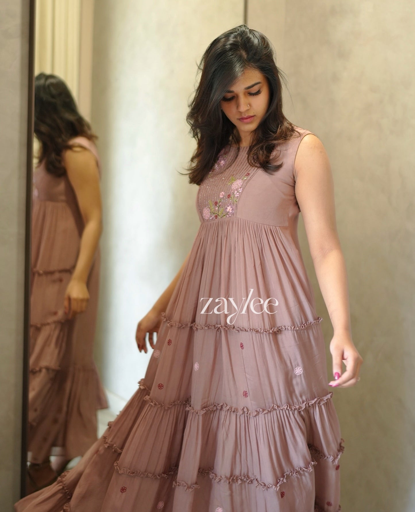 Dusty Mauve Organza Tier Dress