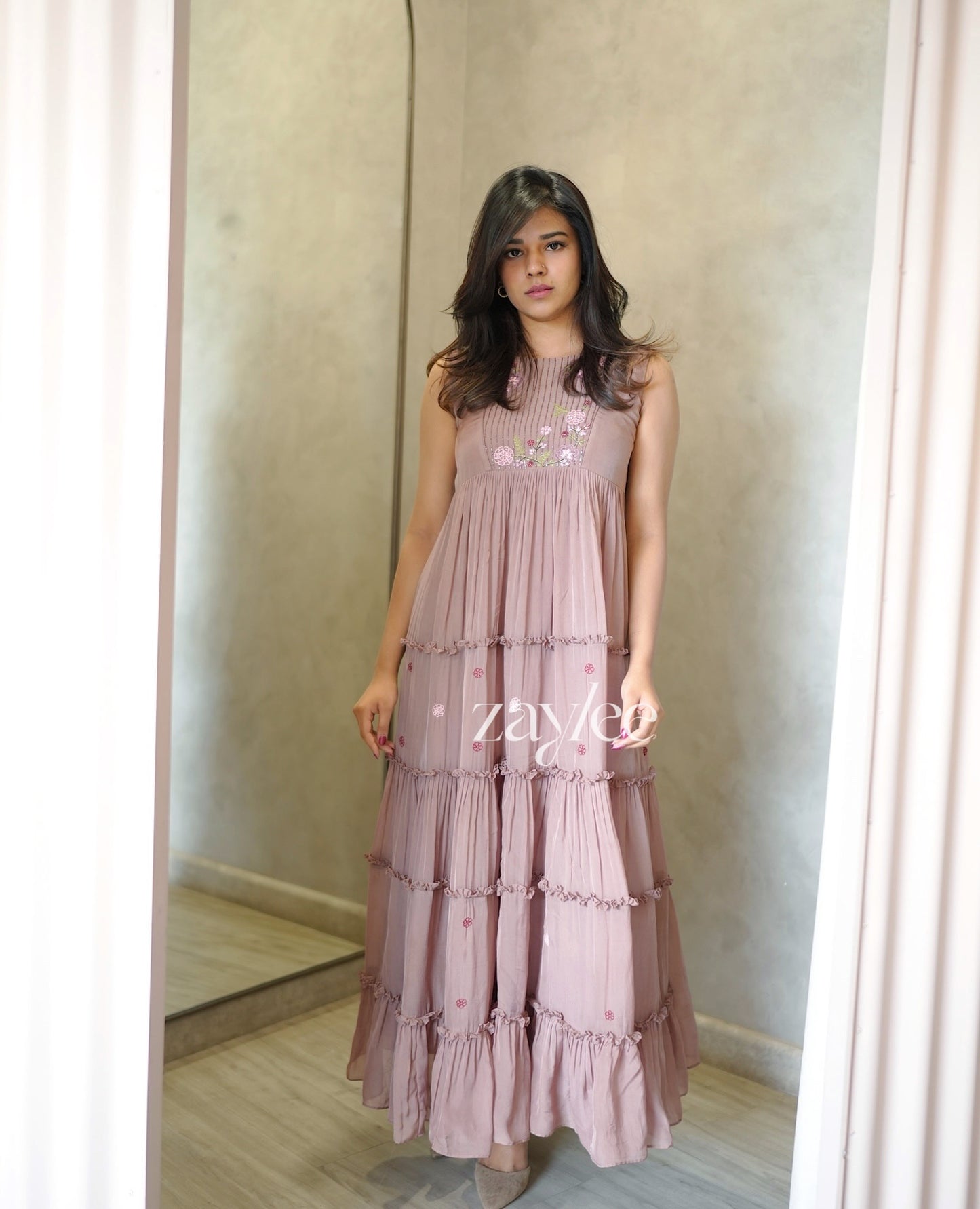 Dusty Mauve Organza Tier Dress