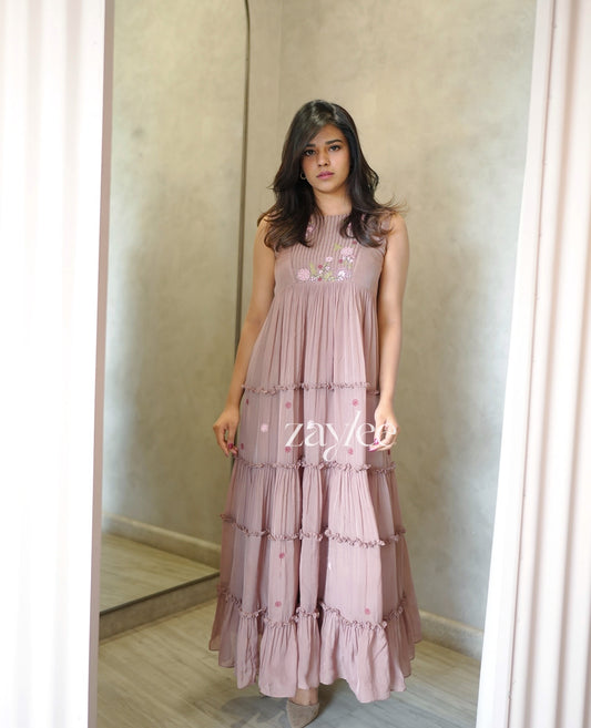 Dusty Mauve Organza Tier Dress