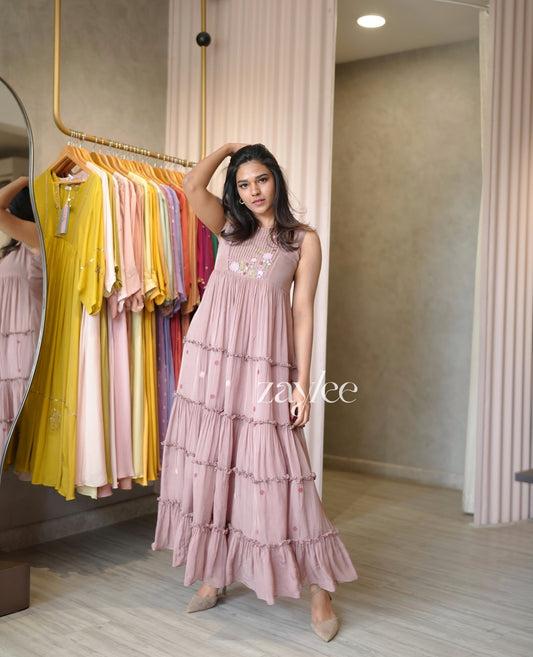 Dusty Mauve Organza Tier Dress