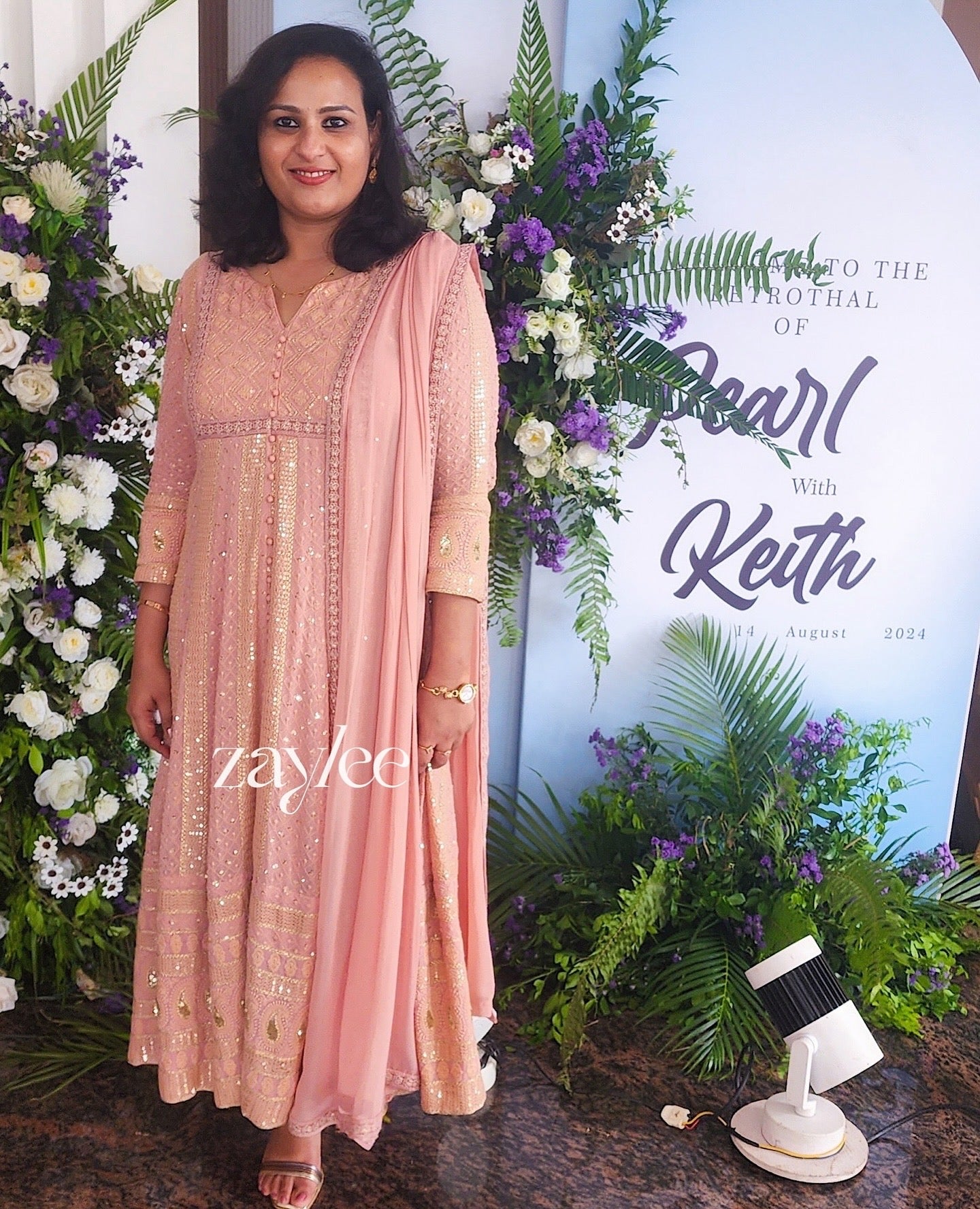 Peachy Pink Chikankari Anarkali