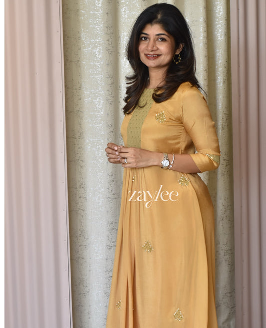 Mustard Gold Organza Kurta