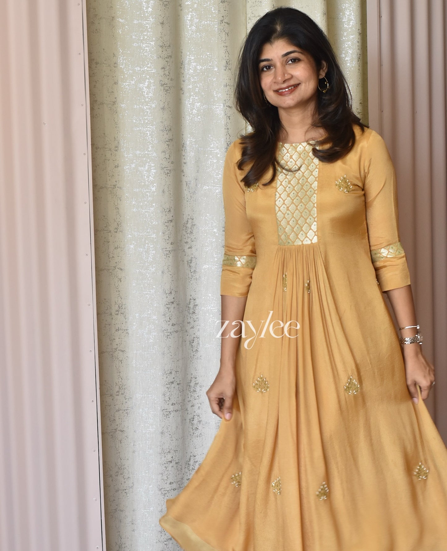 Mustard Gold Organza Kurta