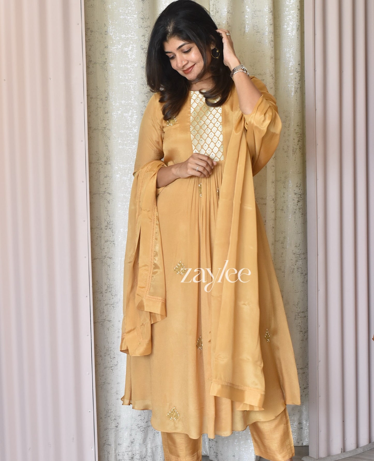 Mustard Gold Organza Kurta