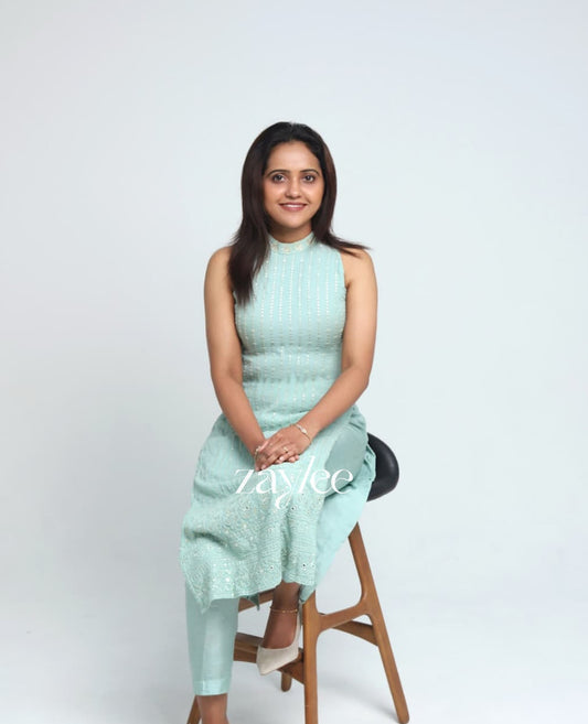 Frosty Mint Chikankari Slit kurta