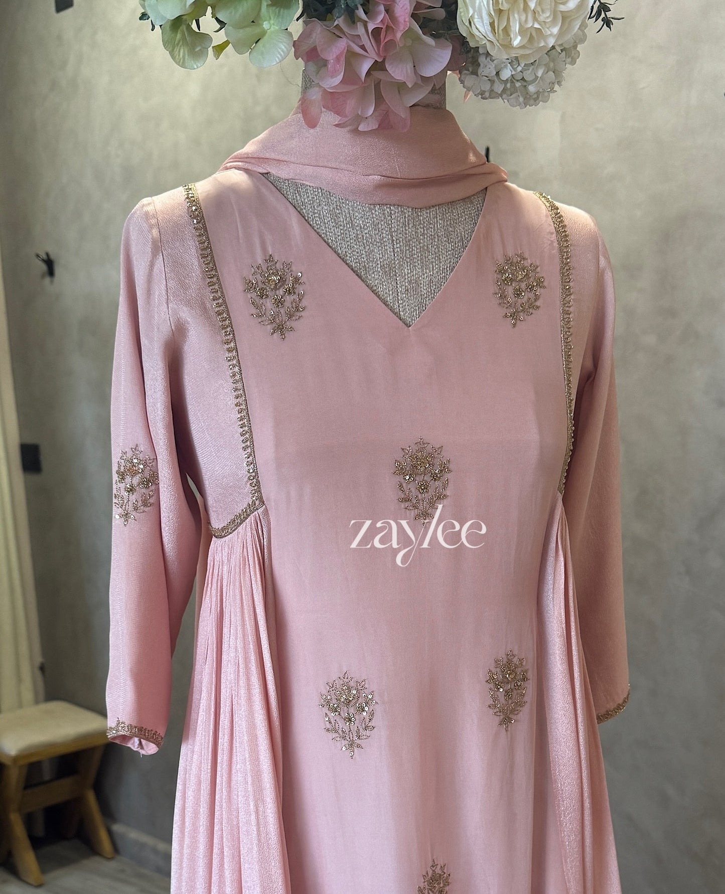 Pale Pink Zari Work Kurta