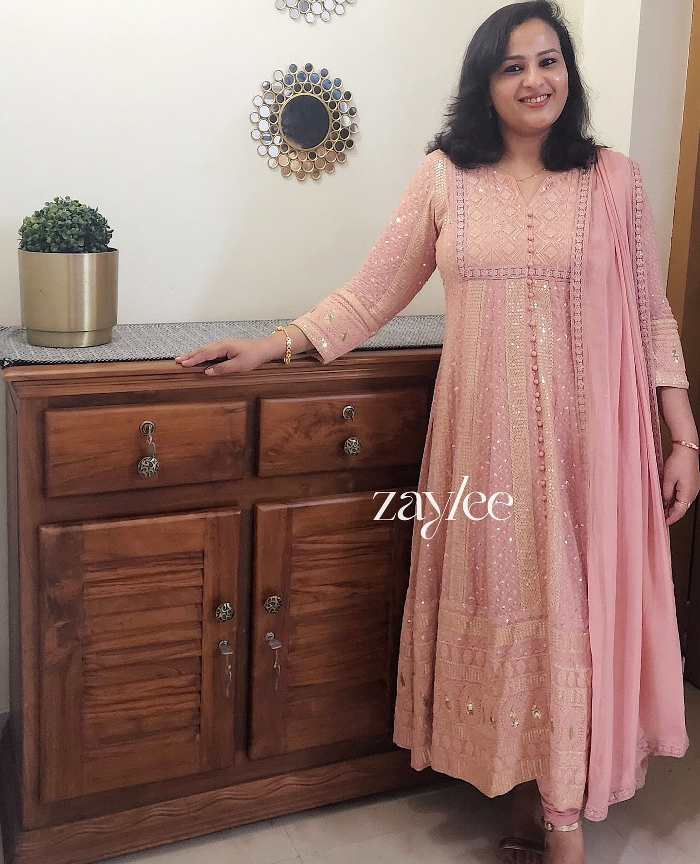 Peachy Pink Chikankari Anarkali