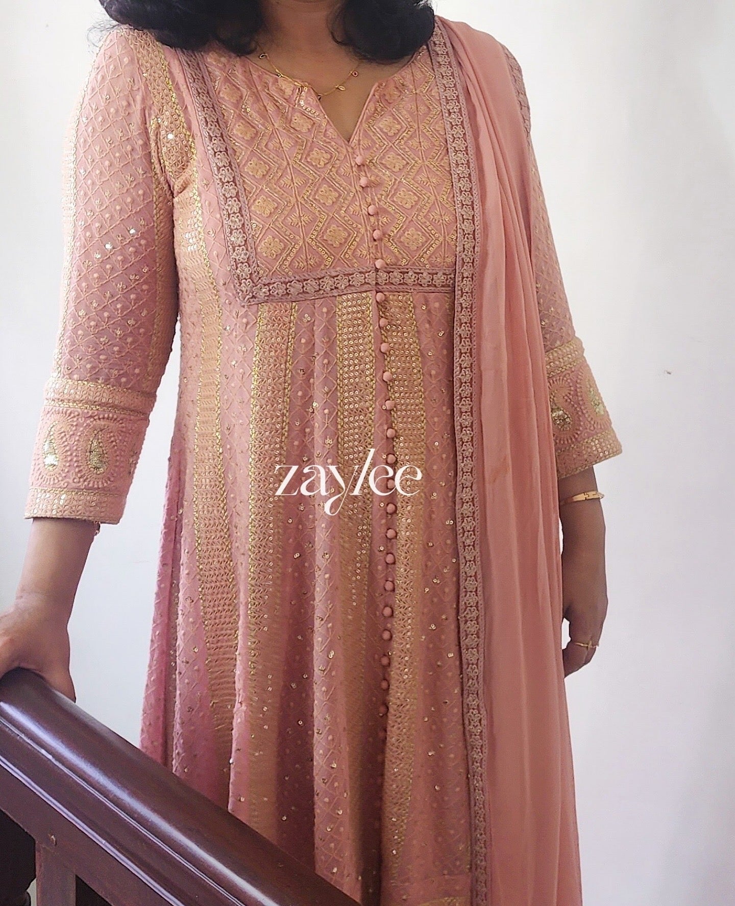 Peachy Pink Chikankari Anarkali