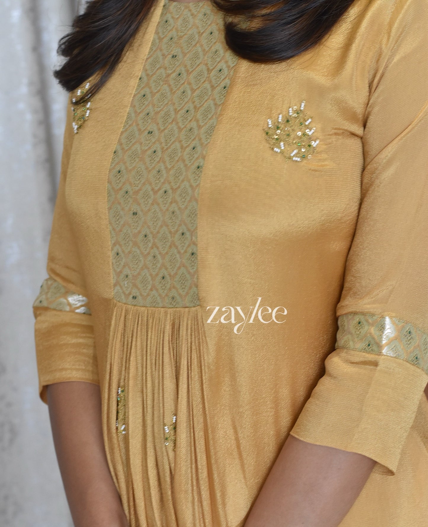 Mustard Gold Organza Kurta