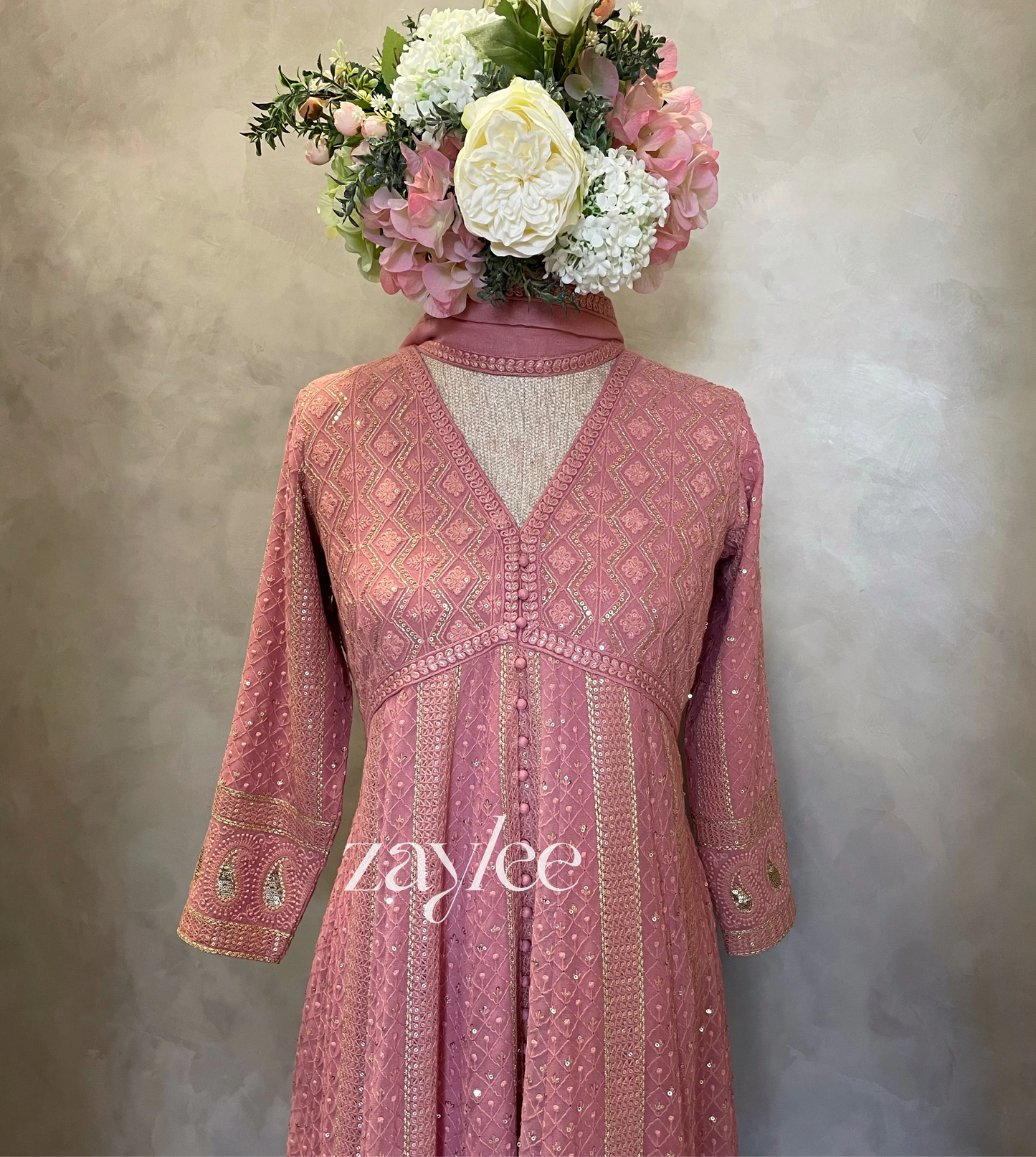 Dusty Rose Chikankari Anarkali