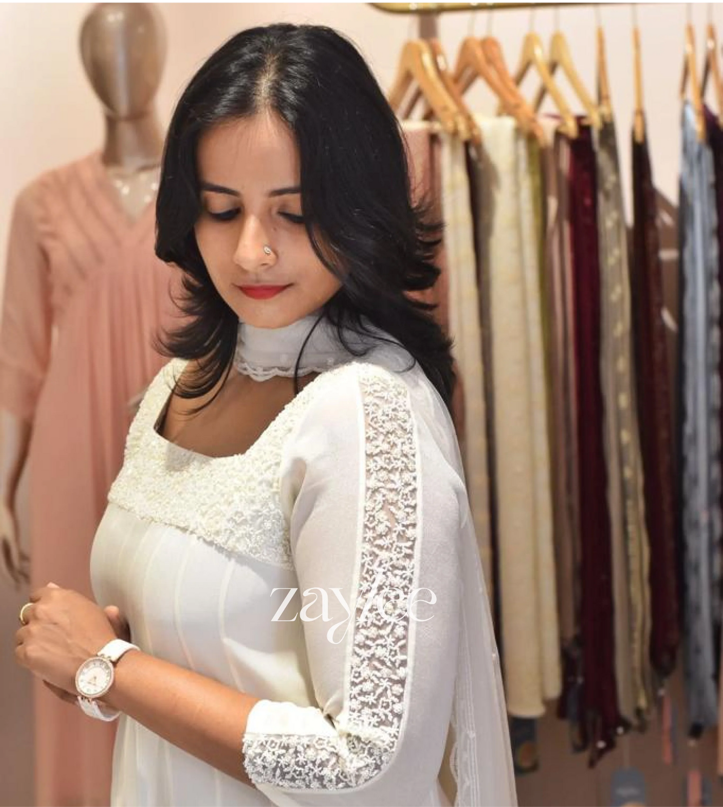 White Embellished Anarkali