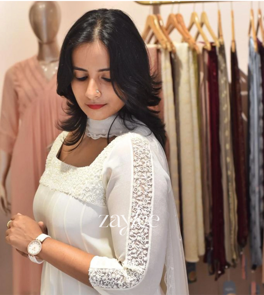 White Embellished Anarkali