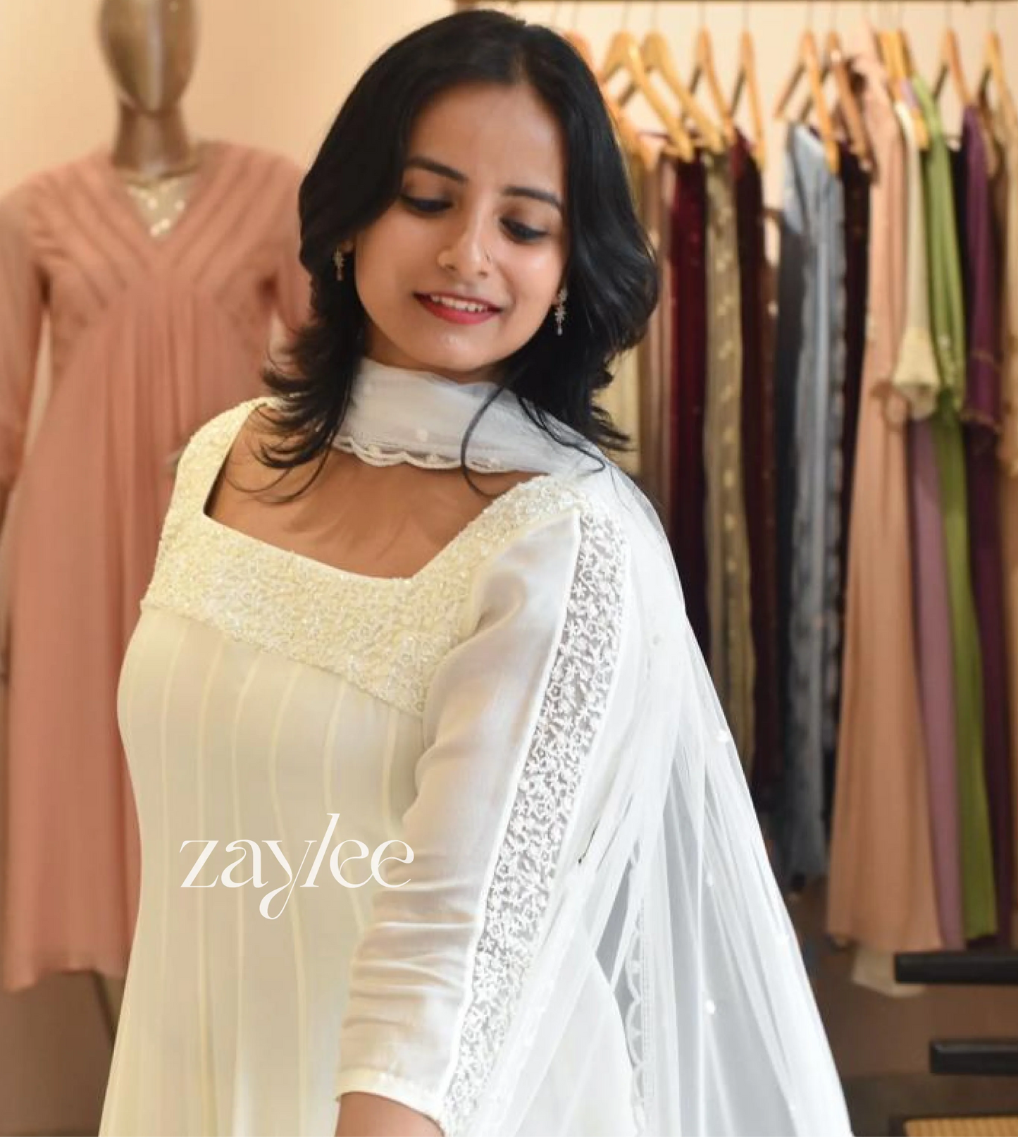 White Embellished Anarkali