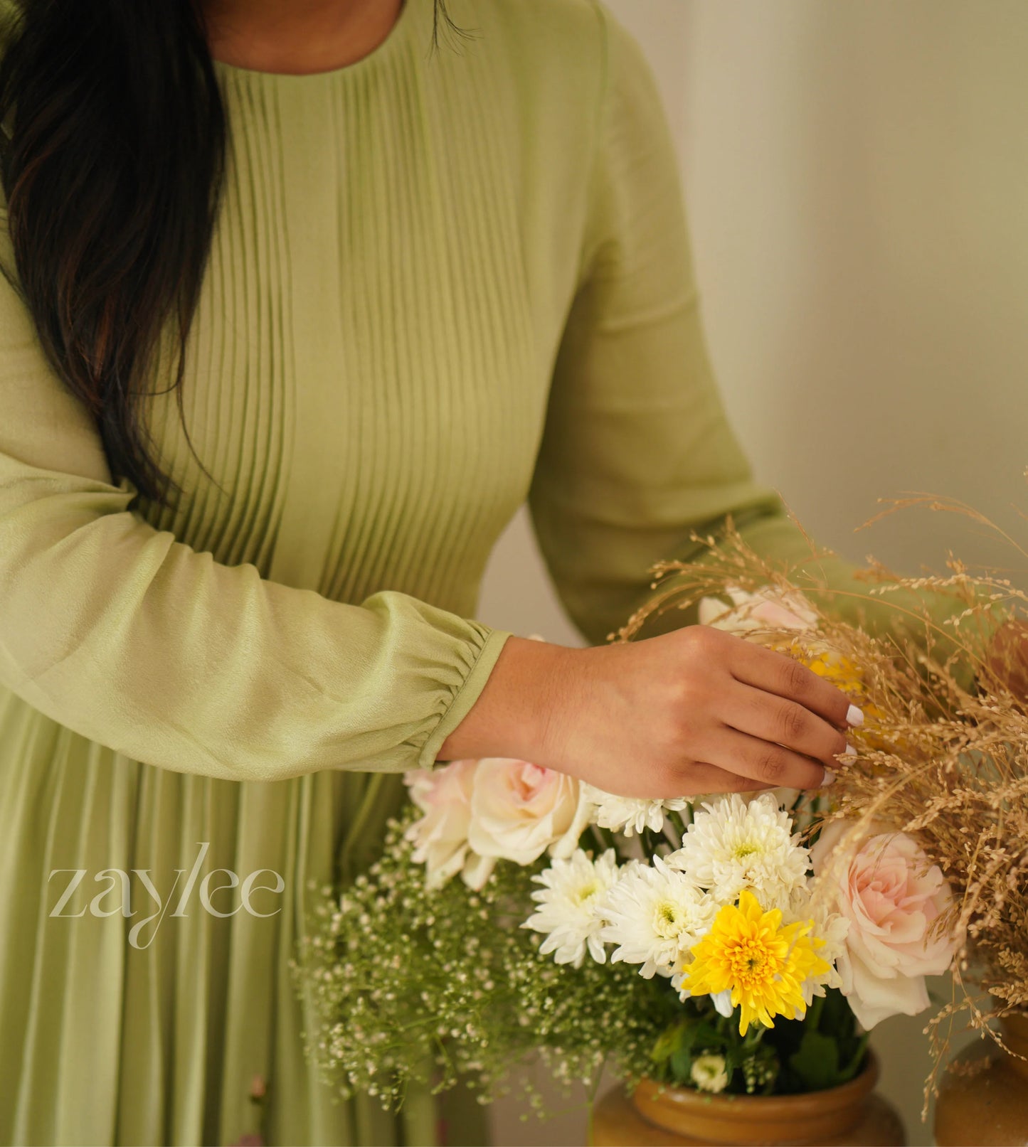 Pista Green Pleated Dress