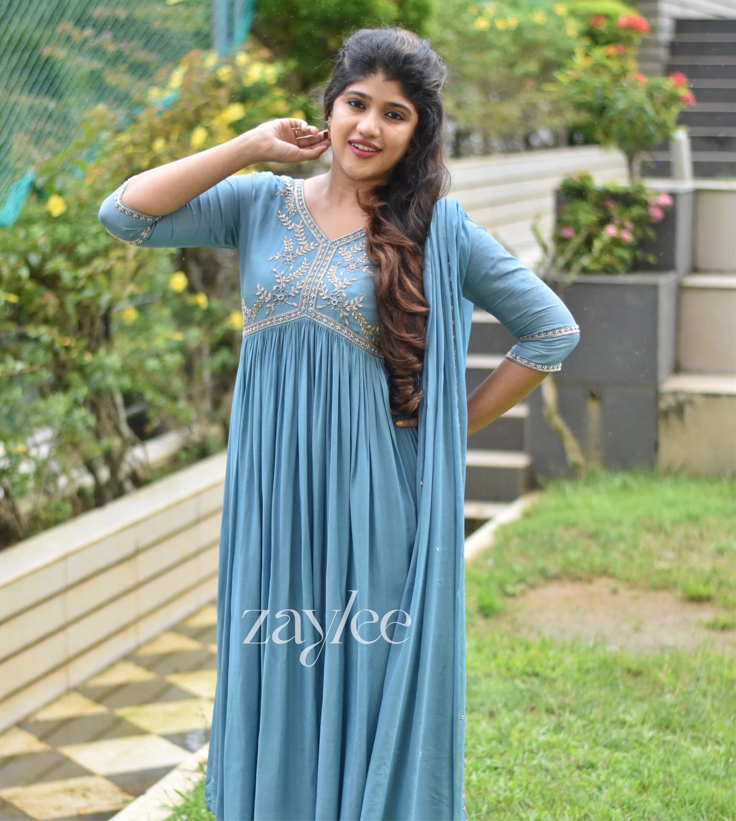 Dusty Blue Gathered Kurta