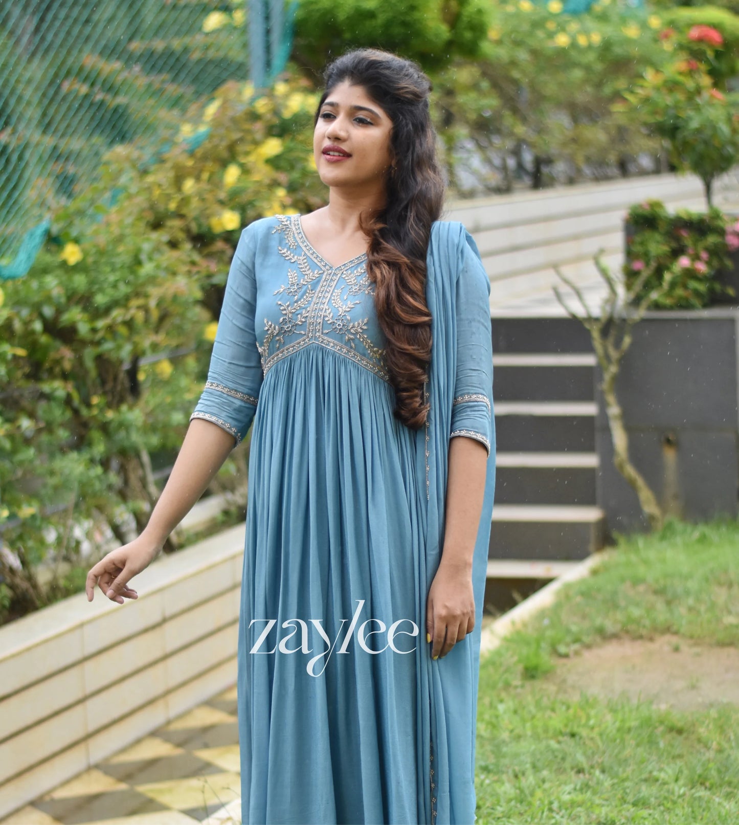 Dusty Blue Gathered Kurta