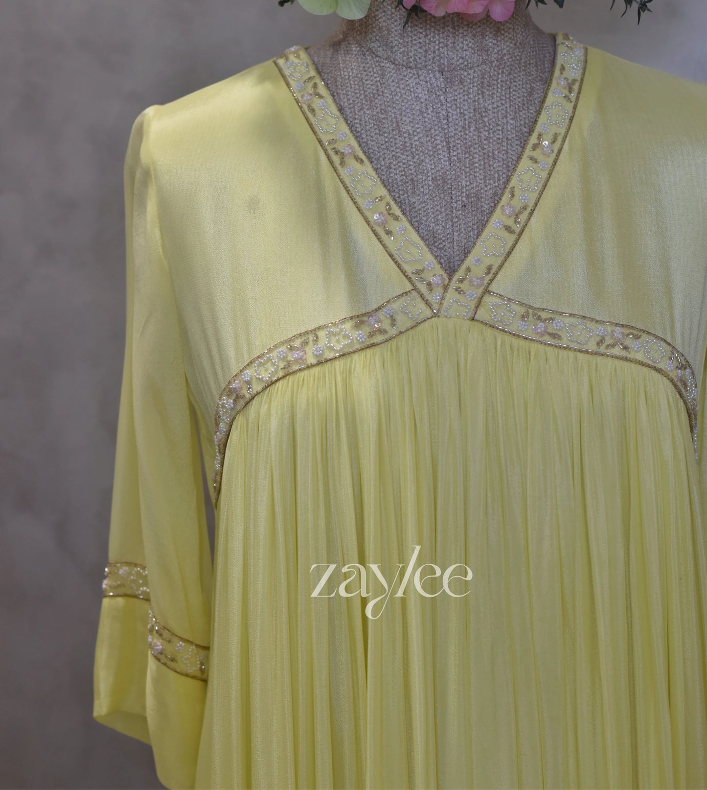 Butter Yellow Pearl Work Kurta