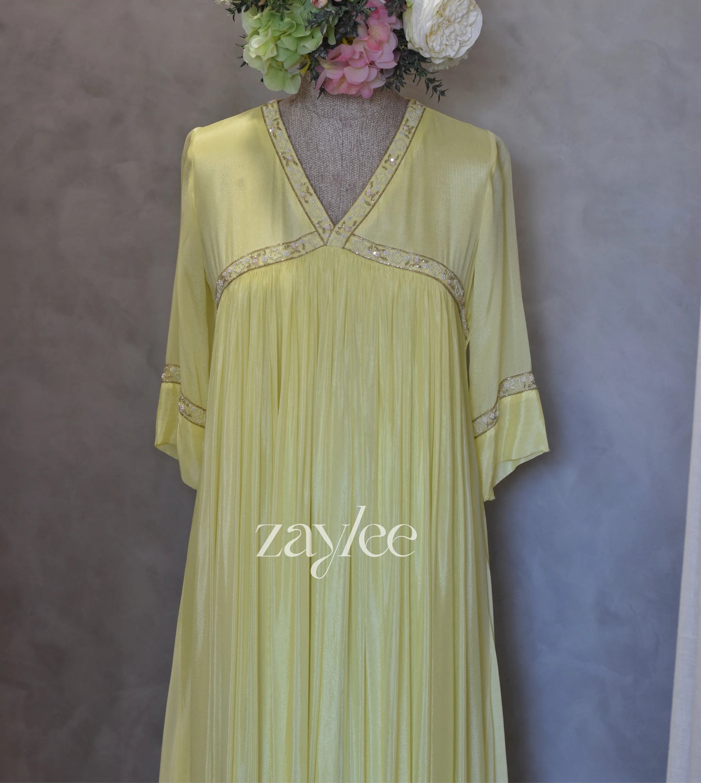 Butter Yellow Pearl Work Kurta