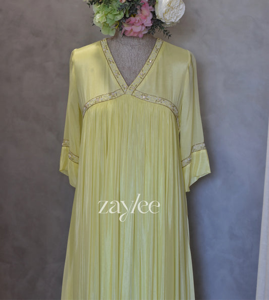 Butter Yellow Pearl Work Kurta