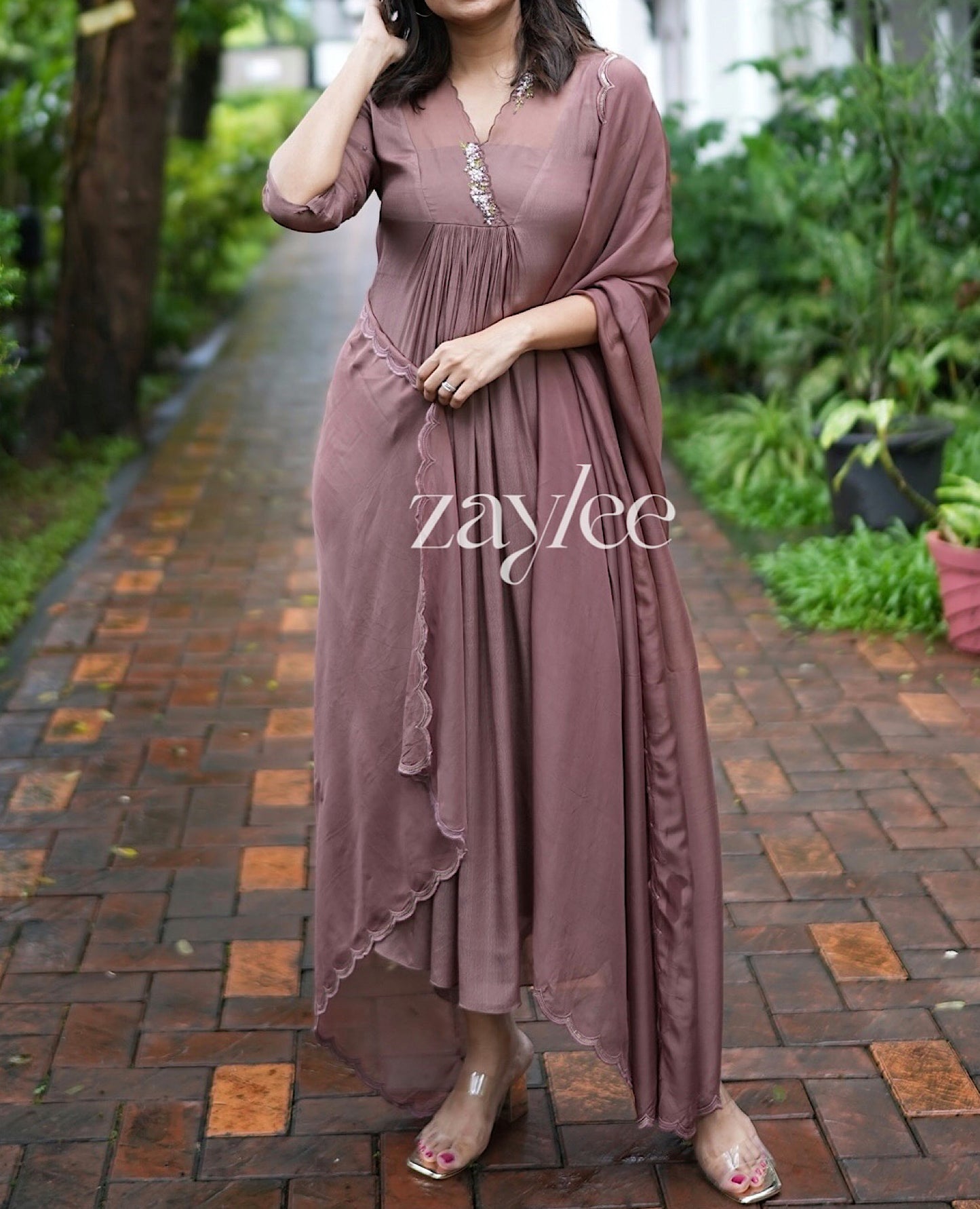 Mauve Brown Embellished Kurta
